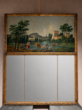 Caminiera dorata con paesaggio